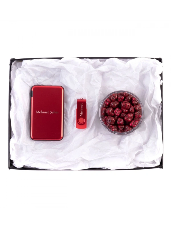 Kişiye Özel Powerbank - 32 GB Metal Renkli USB Bellek Kırmızı - Dragee