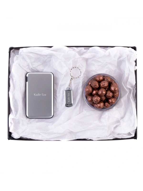 Kişiye Özel Powerbank - 4 GB Metal Anahtarlık USB Bellek Gümüş Renk - Dragee