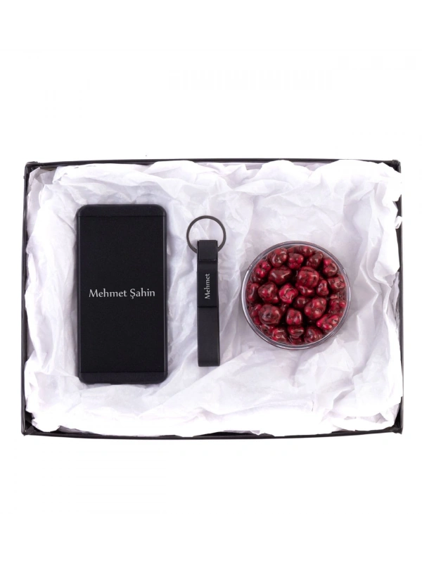 Kişiye Özel Powerbank - Metal Anahtarlık - Dragee - Siyah