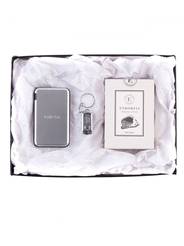 Kişiye Özel Powerbank - Metal Anahtarlıklı USB Gümüş - Premium Kahve