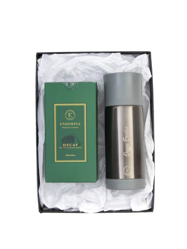 Kişiye Özel Sızdırmaz Termos Gümüş - Decaf Kafeinsiz Kahve 250 Gr