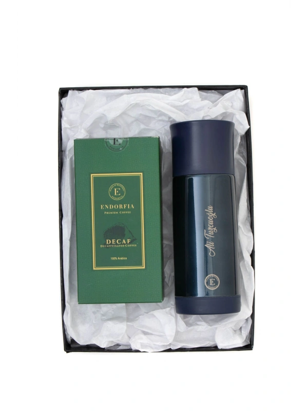 Kişiye Özel Sızdırmaz Termos Lacivert - Decaf Kafeinsiz Kahve 250 Gr