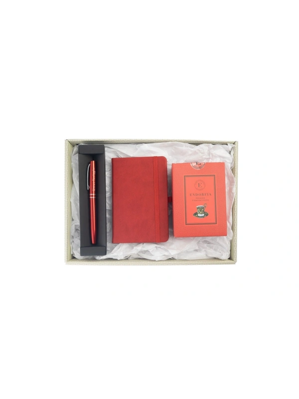Kişiye Özel Termoderi  Defter-Metal Roller Kalem-Türk kahvesi Kırmızı