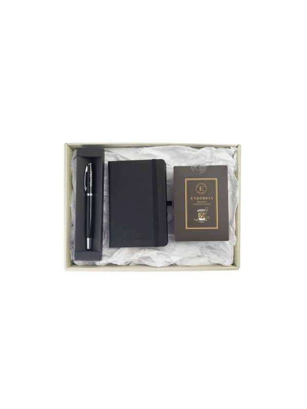 Kişiye Özel Termoderi  Defter-Metal Roller Kalem-Türk  Kahvesi Siyah