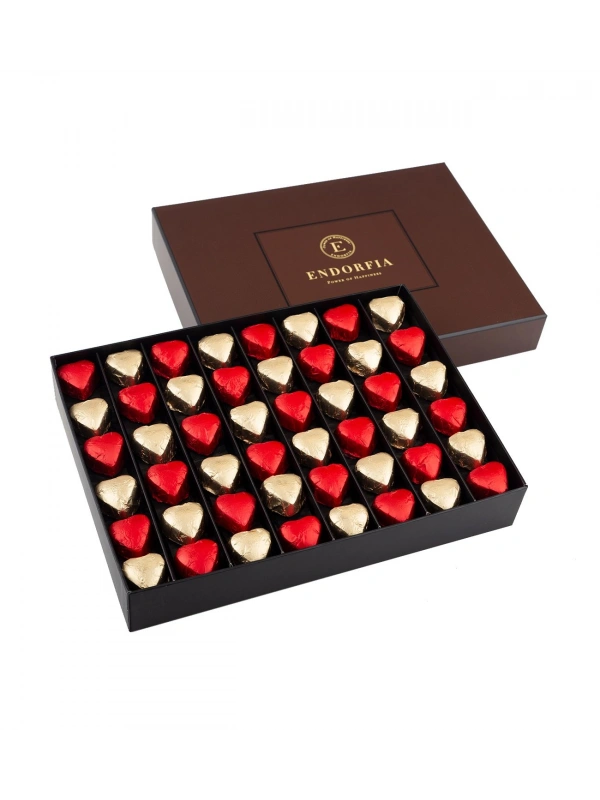 Single Maxi Fıstıklı Kalp Çikolata Kırmızı-Gold-Kahverengi