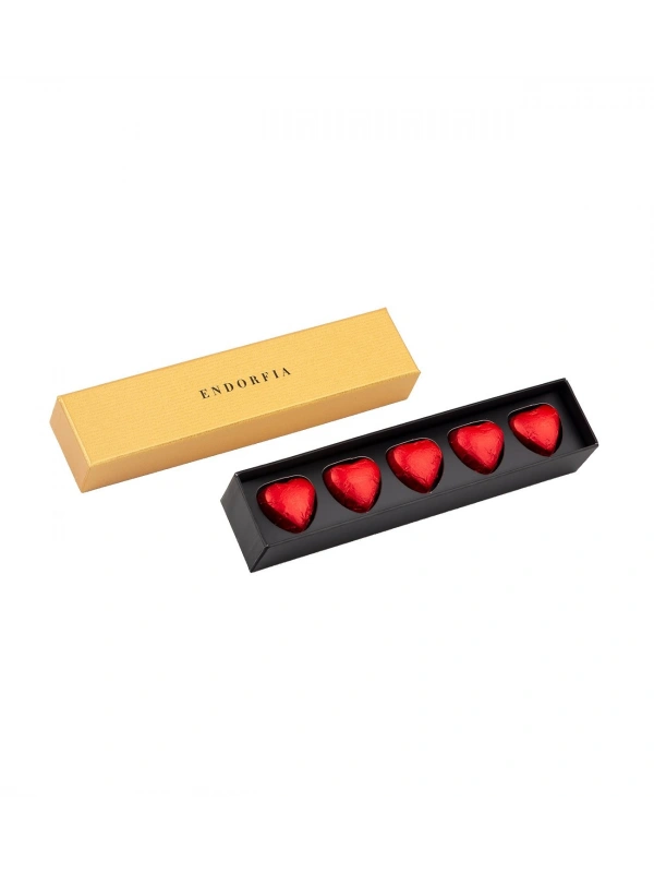 Single Slim Fıstıklı Kalp Çikolata Gold-Kırmızı