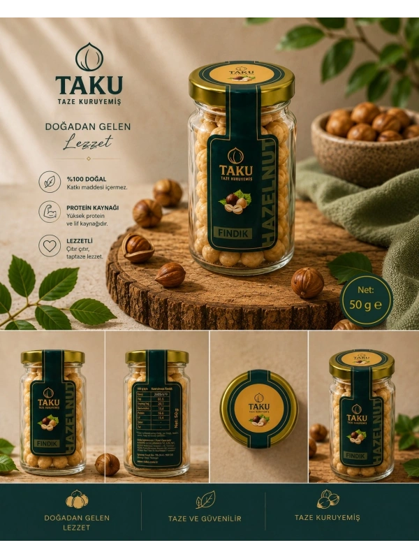 TAKU Çifte Kavrulmuş Fındık 50 gr Cam Kavanoz