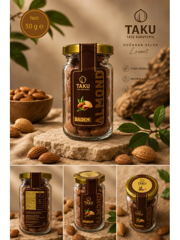 TAKU Kavrulmuş Badem 50 gr Cam Kavanoz