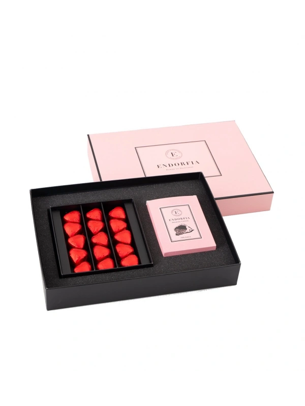 Twin Premium Fıstıklı Kalp Çikolata & Kahve Kırmızı-Pembe