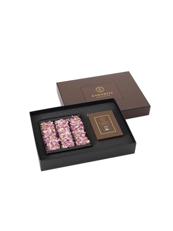 Twin Premium Gül Yapraklı Güllü Lokum & Kahve - Kahverengi