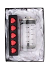 Borosilikat 600 Ml French Press ve  Single Slim Fıstıklı Kalp Çikolata Kırmızı