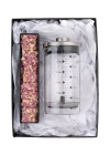 Borosilikat 600 Ml French press ve Single Slim Gül Yapraklı Lokum Siyah