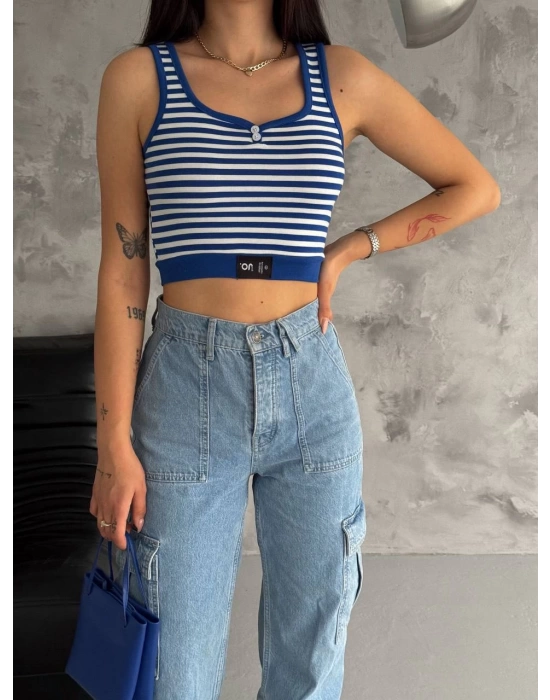 Çizgili Düğmeli Atlet Body