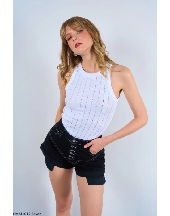 Halter Yaka Taş Baskılı Atlet