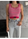Çizgili Düğmeli Atlet Body