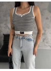 Çizgili Düğmeli Atlet Body