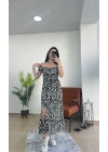 Bolon Kol Göğüs Büzgülü Elbise