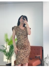 Pileli Kol Leopar Elbise