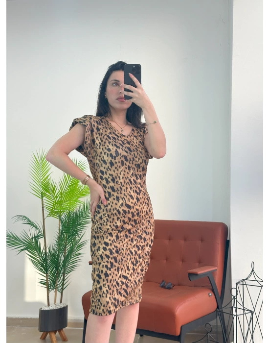 Pileli Kol Leopar Elbise