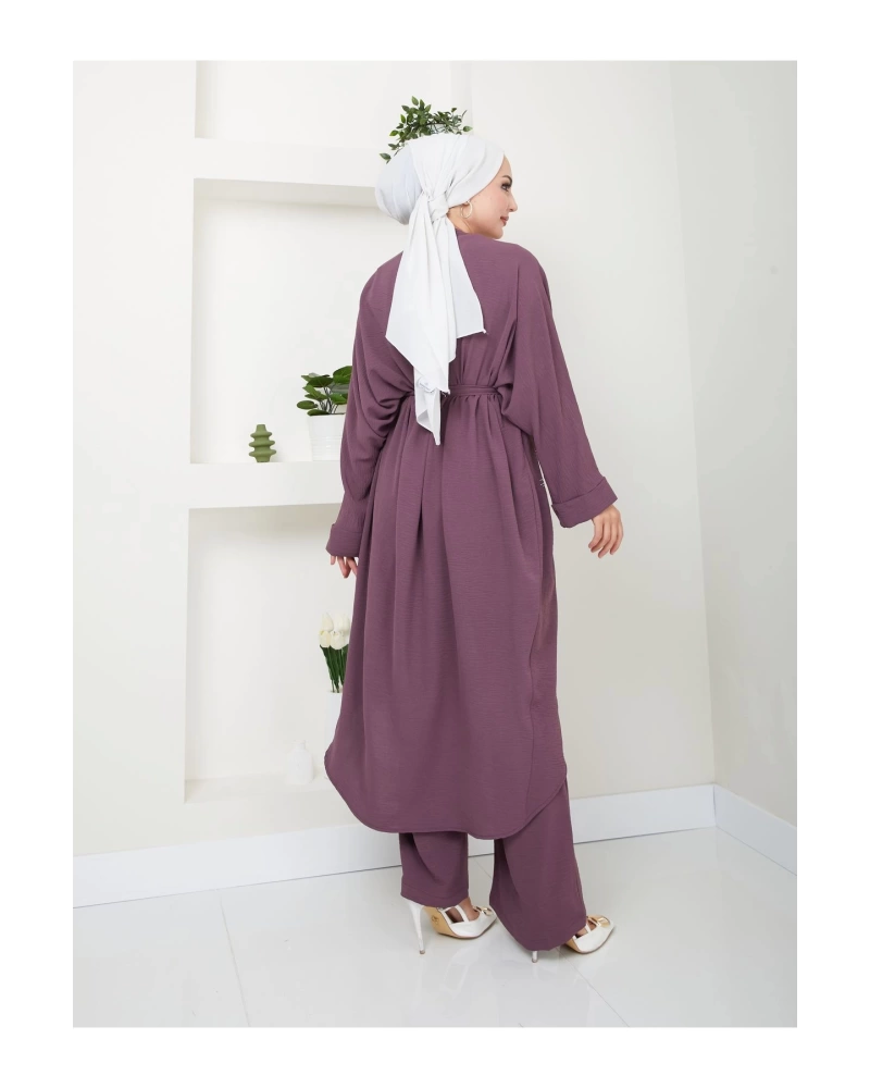 TAŞLİ KİMONO AYROBİN TESETTÜR TAKIM 634 MÜRDÜM