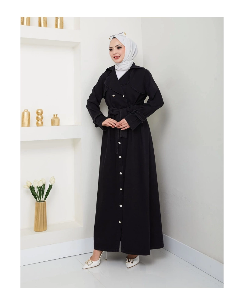 ETEKLİ CEKETLİ SİYAH KOT TESETTÜR TAKIM