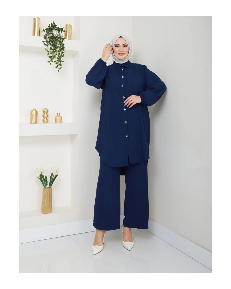 طقم قميص بليسيه حجاب طقم كحلي