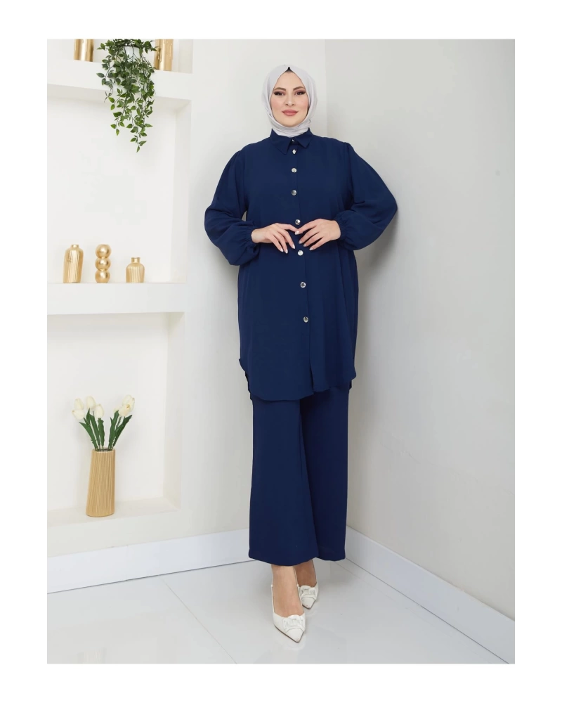 طقم قميص بليسيه حجاب طقم كحلي