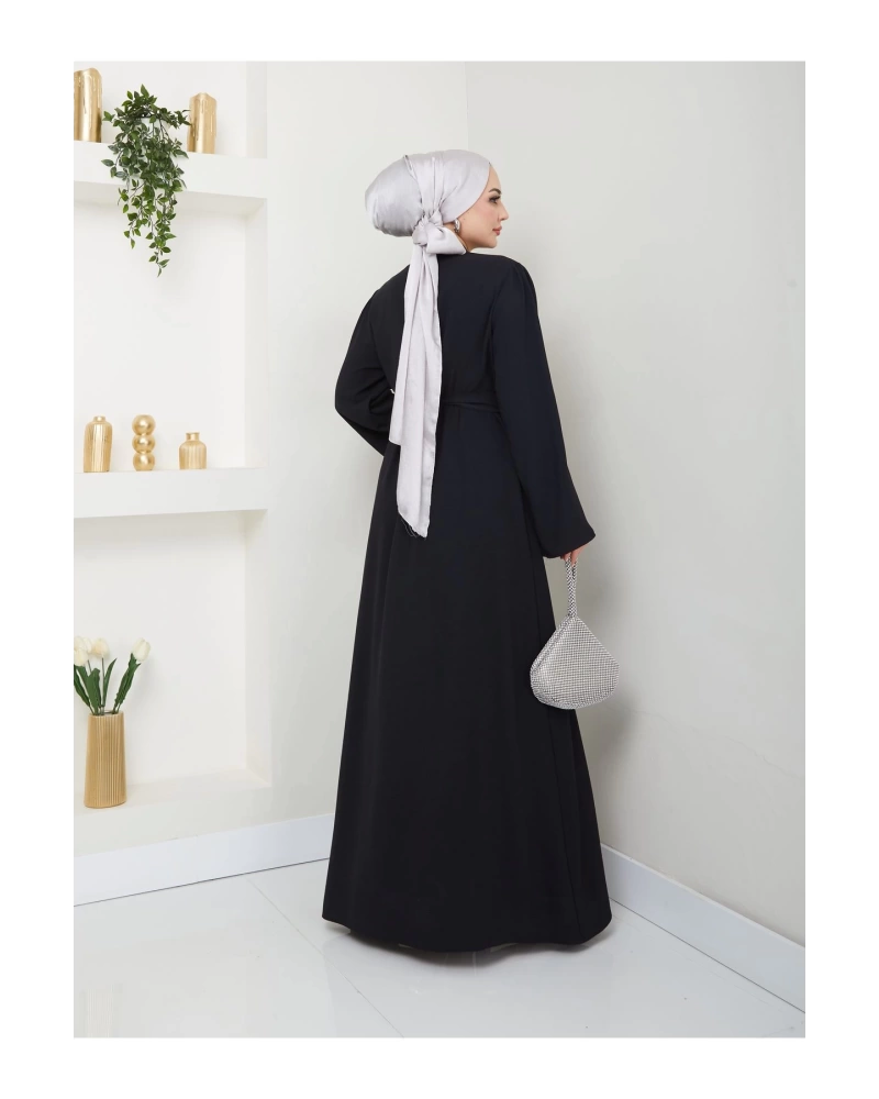 TAŞLİ ABAYA TESETTÜR GIYIM KADIN FERACE ELBISE SİYAH