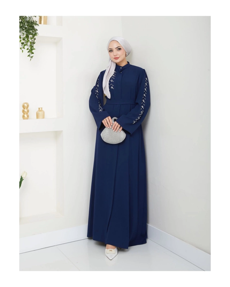 TAŞLİ ABAYA TESETTÜR GIYIM KADIN FERACE ELBISE LACIVERT
