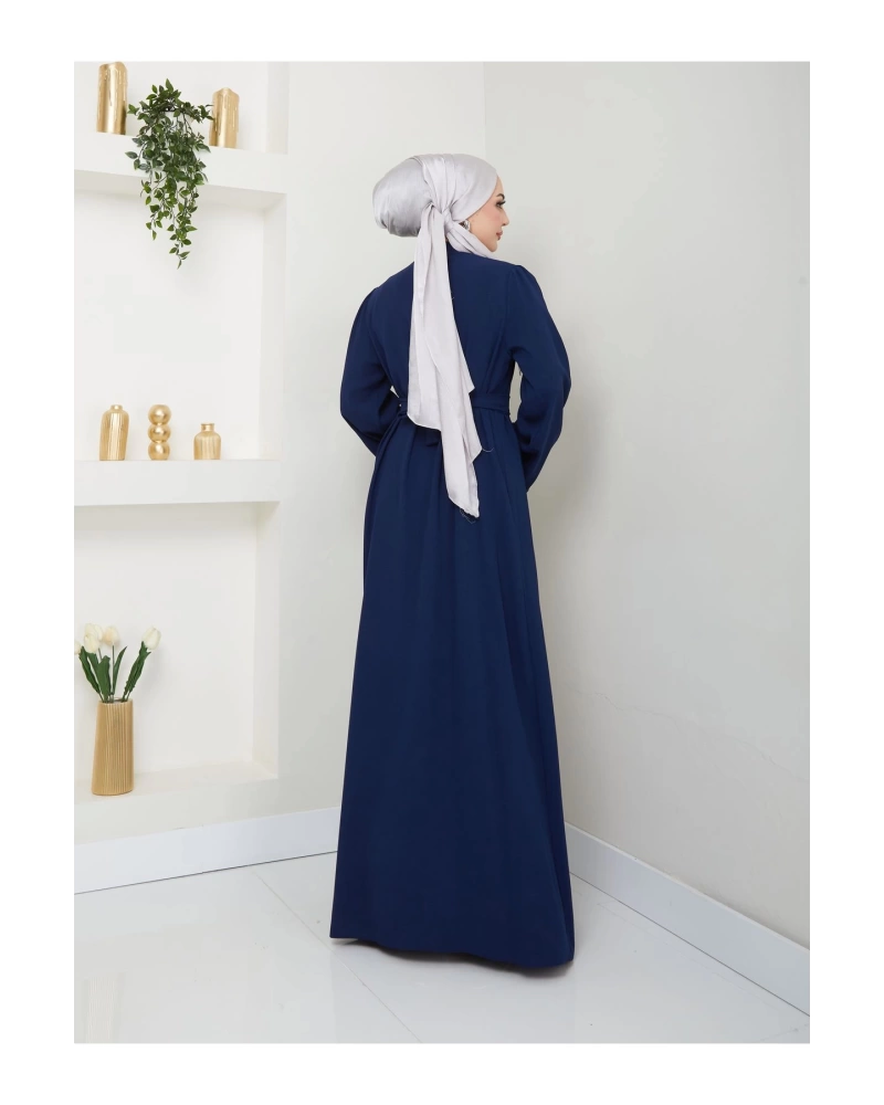 TAŞLİ ABAYA TESETTÜR GIYIM KADIN FERACE ELBISE LACIVERT