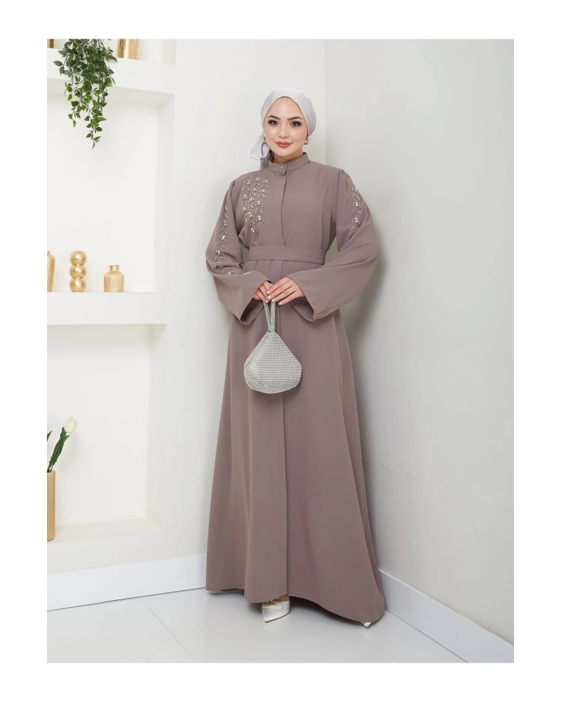 TAŞLİ ABAYA TESETTÜR GIYIM KADIN FERACE ELBISE VİZON