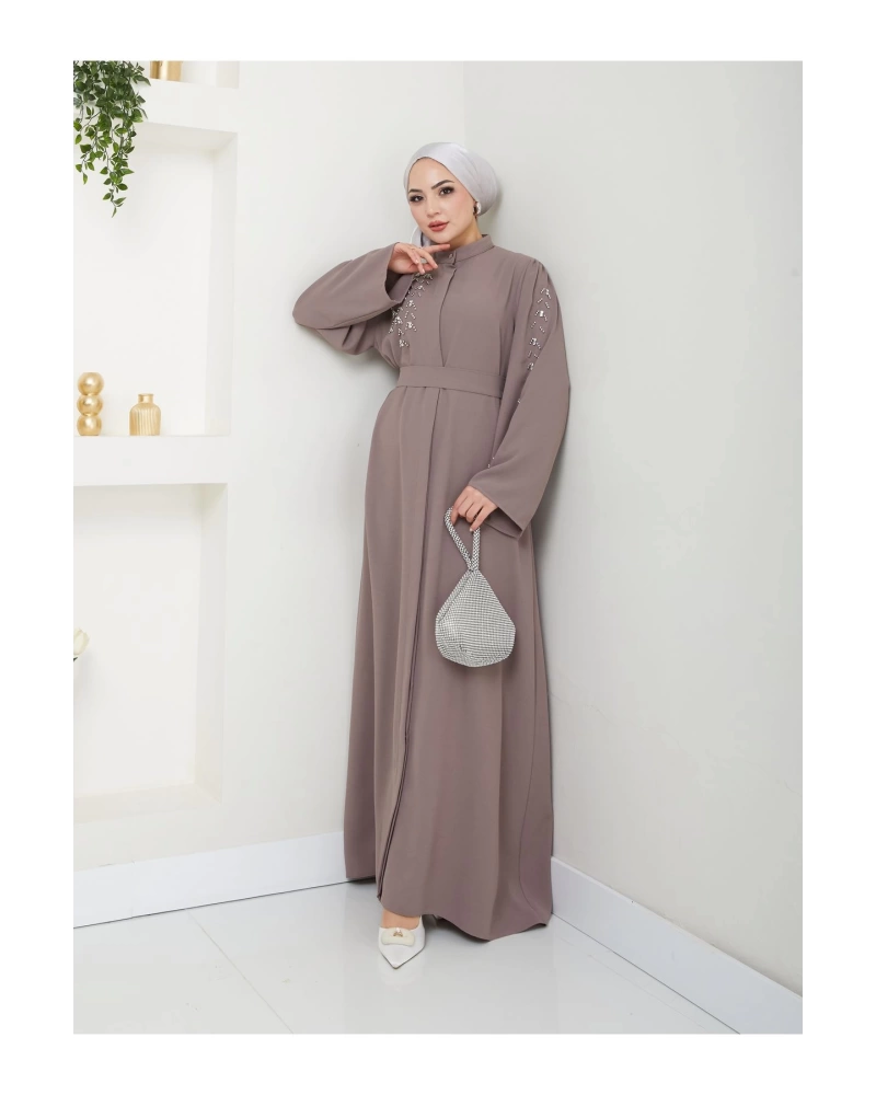 TAŞLİ ABAYA TESETTÜR GIYIM KADIN FERACE ELBISE VİZON