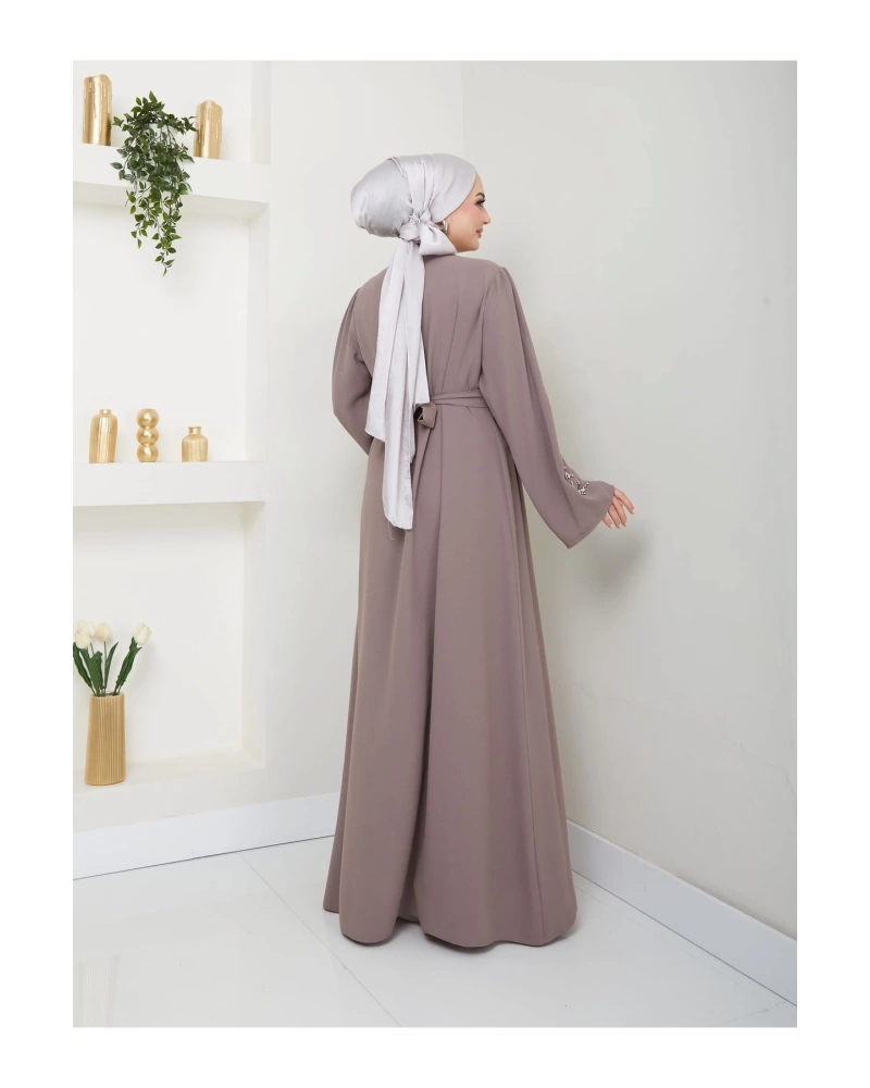 TAŞLİ ABAYA TESETTÜR GIYIM KADIN FERACE ELBISE VİZON