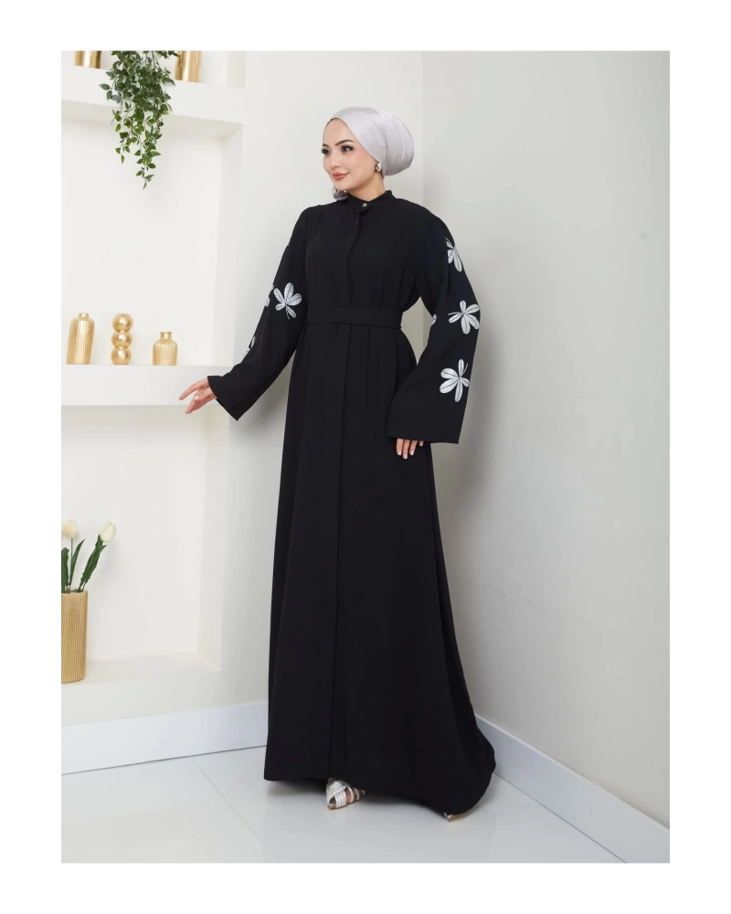KELEBEK BASKI ABAYA TESETTÜR GIYIM KADIN FERACE ELBISE SİYAH
