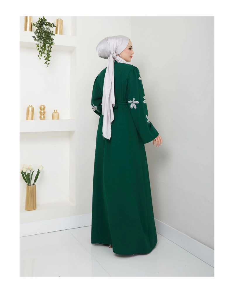 KELEBEK BASKI ABAYA TESETTÜR KADIN FERACE ELBISE ZÜMRÜT