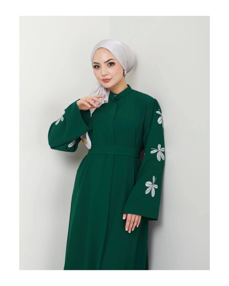 KELEBEK BASKI ABAYA TESETTÜR KADIN FERACE ELBISE ZÜMRÜT