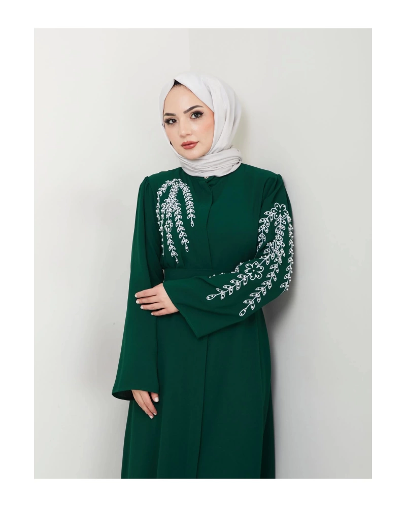 TAŞLİ ABAYA TESETTÜR GIYIM KADIN FERACE ELBISE ZÜMRÜT