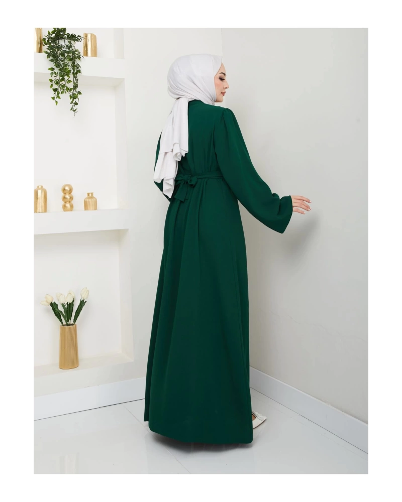 TAŞLİ ABAYA TESETTÜR GIYIM KADIN FERACE ELBISE ZÜMRÜT