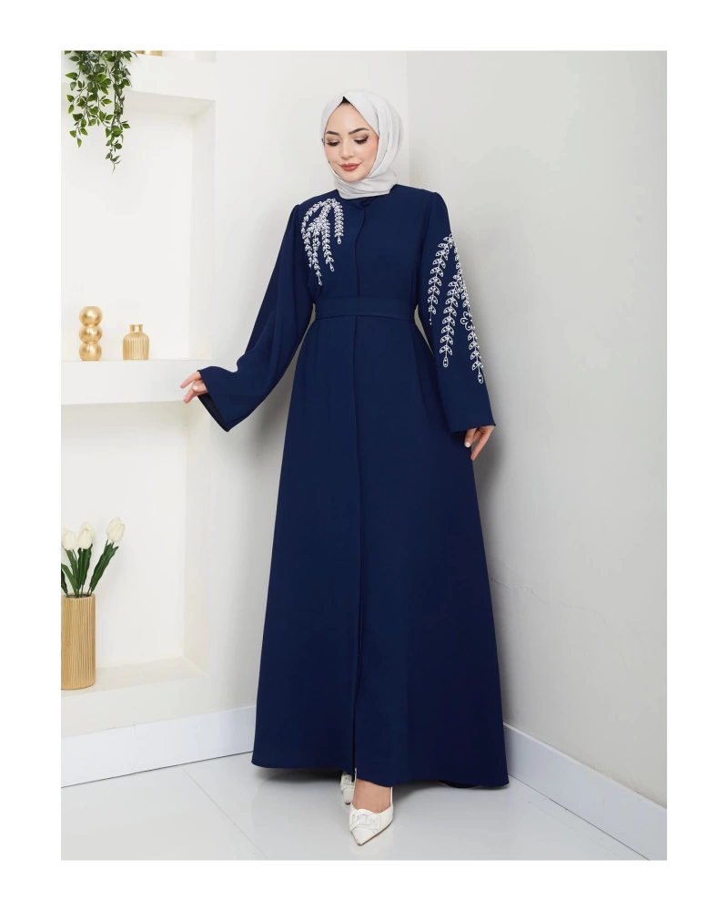 TAŞLİ ABAYA TESETTÜR GIYIM KADIN FERACE ELBISE LACIVERT