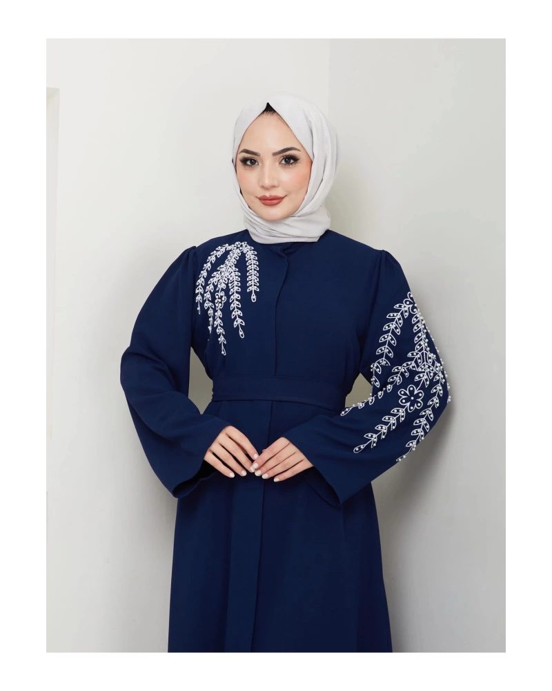 TAŞLİ ABAYA TESETTÜR GIYIM KADIN FERACE ELBISE LACIVERT