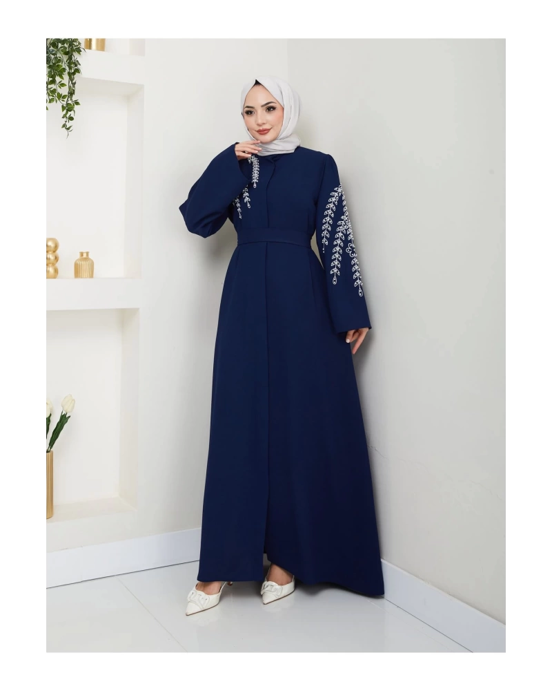 TAŞLİ ABAYA TESETTÜR GIYIM KADIN FERACE ELBISE LACIVERT