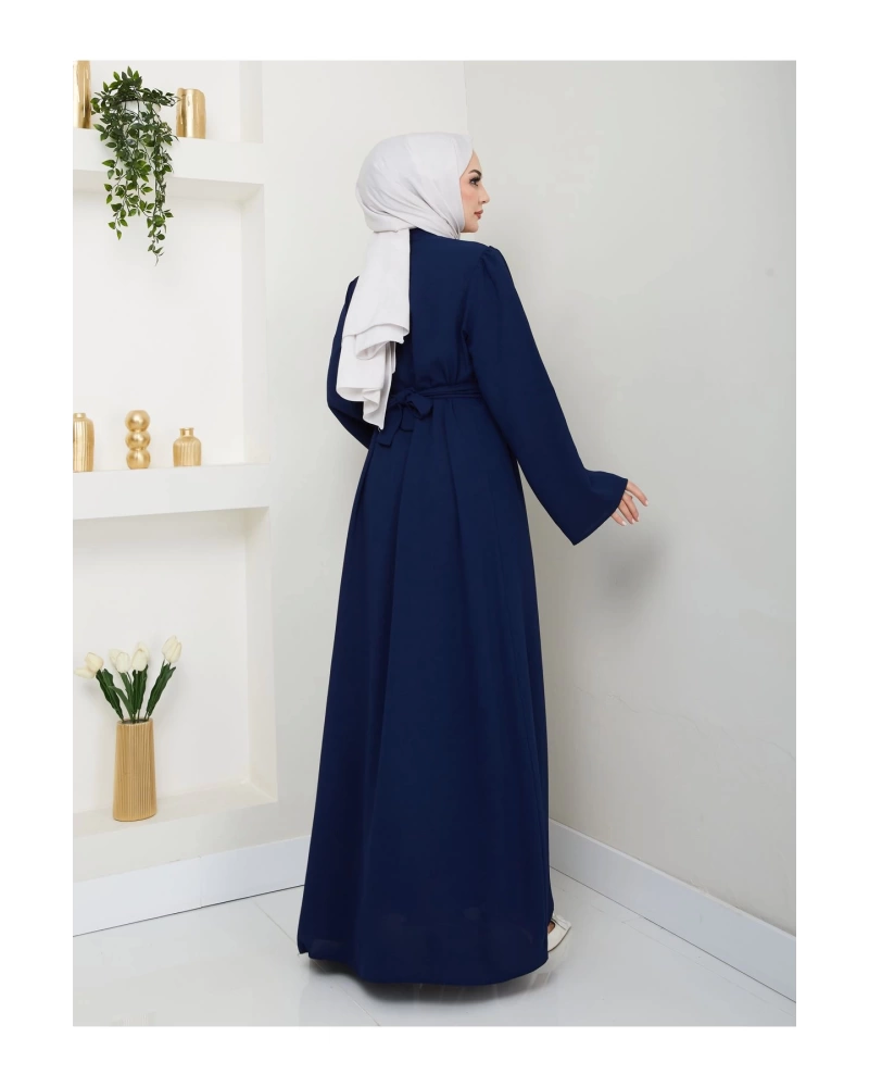 TAŞLİ ABAYA TESETTÜR GIYIM KADIN FERACE ELBISE LACIVERT