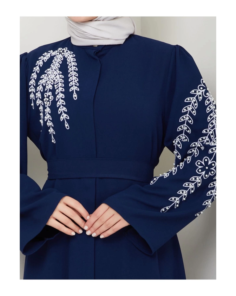 TAŞLİ ABAYA TESETTÜR GIYIM KADIN FERACE ELBISE LACIVERT
