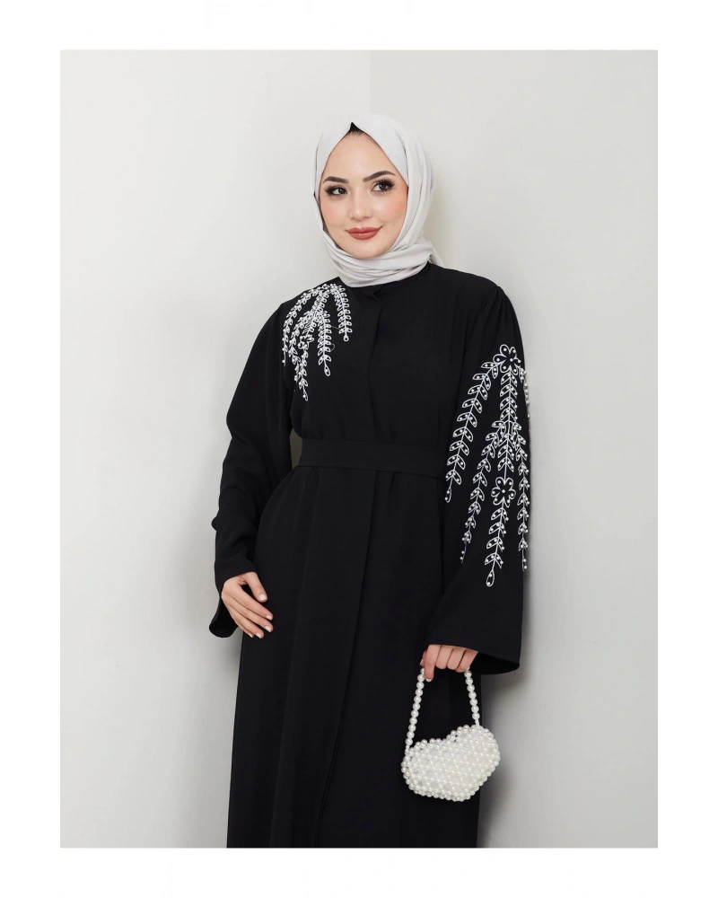 TAŞLİ ABAYA TESETTÜR GIYIM KADIN FERACE ELBISE SİYAH