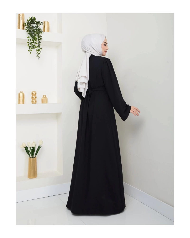 TAŞLİ ABAYA TESETTÜR GIYIM KADIN FERACE ELBISE SİYAH