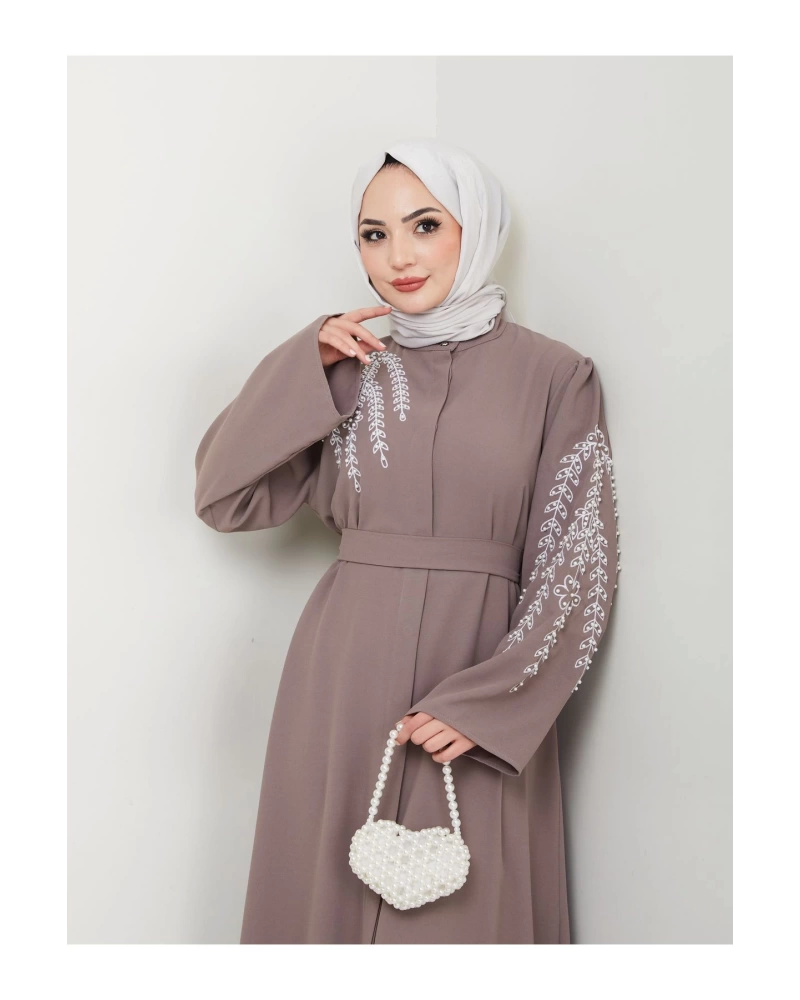 TAŞLİ ABAYA TESETTÜR GIYIM KADIN FERACE ELBISE VİZON