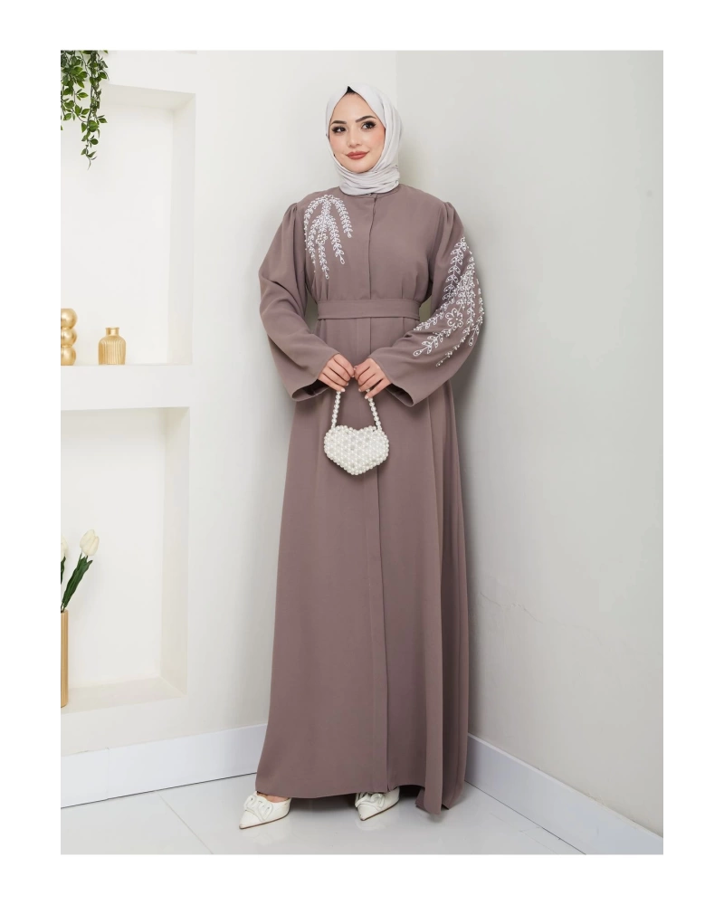 TAŞLİ ABAYA TESETTÜR GIYIM KADIN FERACE ELBISE VİZON