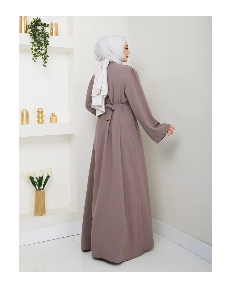 TAŞLİ ABAYA TESETTÜR GIYIM KADIN FERACE ELBISE VİZON