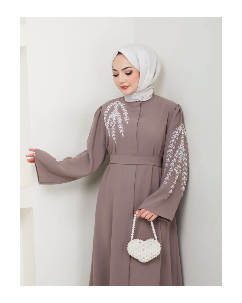 TAŞLİ ABAYA TESETTÜR GIYIM KADIN FERACE ELBISE VİZON