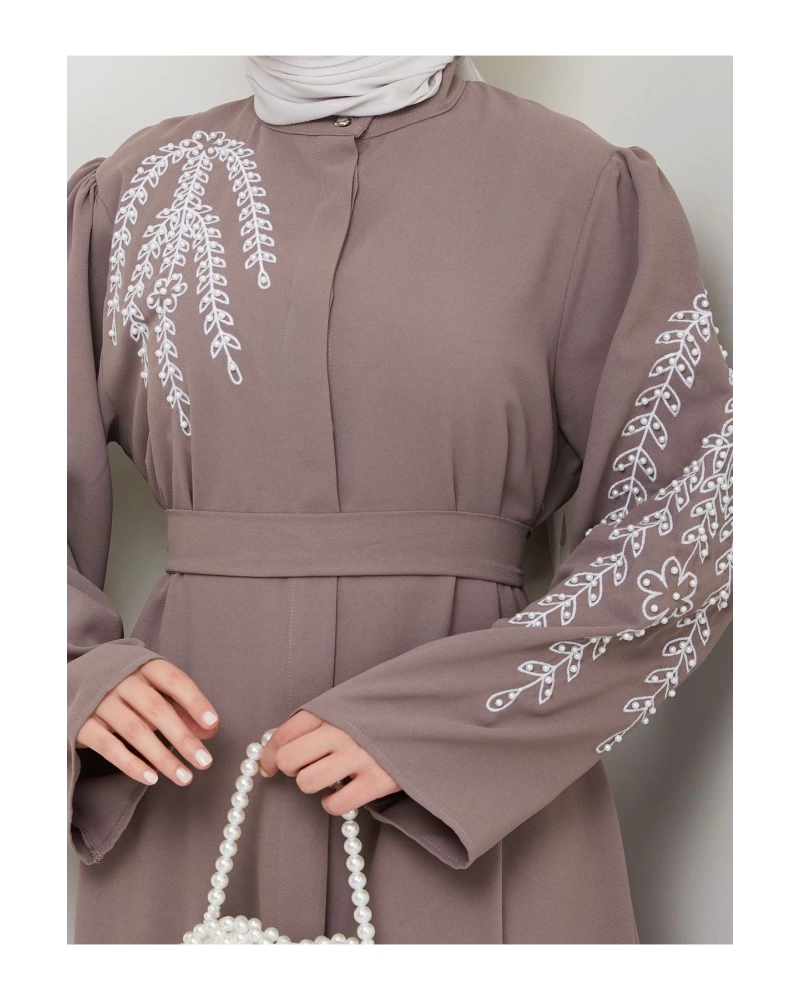 TAŞLİ ABAYA TESETTÜR GIYIM KADIN FERACE ELBISE VİZON